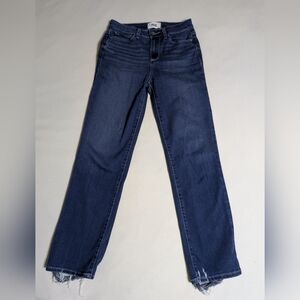 Paige Jacqueline Straight Jeans Womens 26 Blue Stretch 26" Inseam Frayed Hem